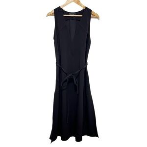 BABATON Aritzia Black V Neck Tie Waist Midi Dress With Dramatic Side Slits Sz M